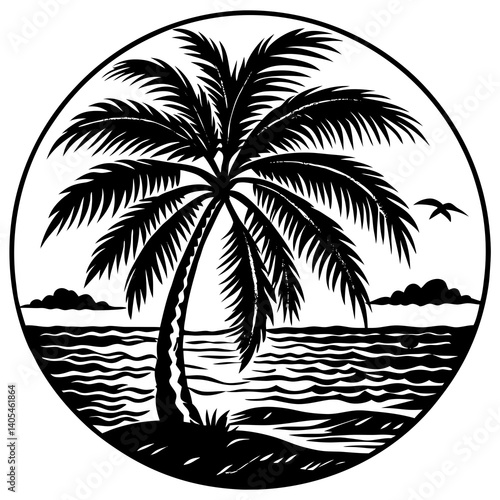 Palm tree silhouette on the beach