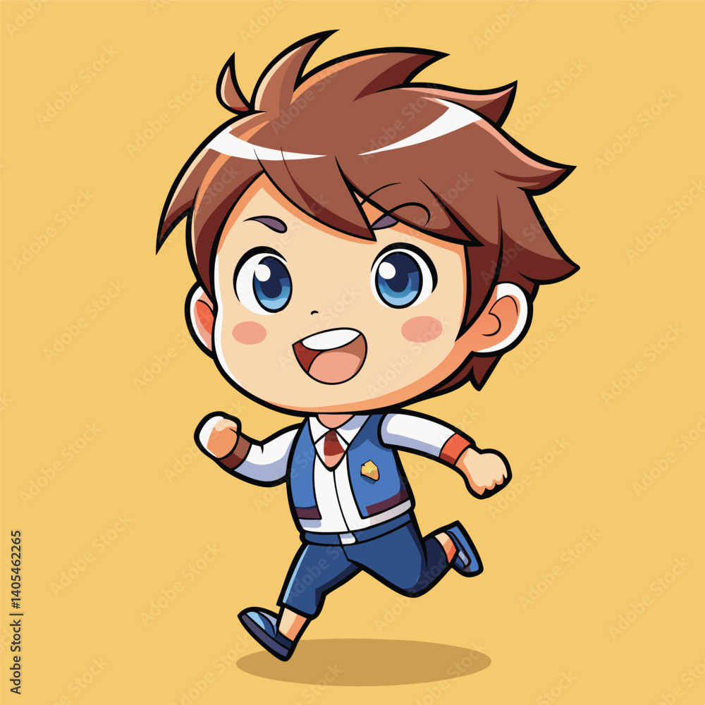 Cartoon boy running in school uniform Cartoon boy running in school uniform