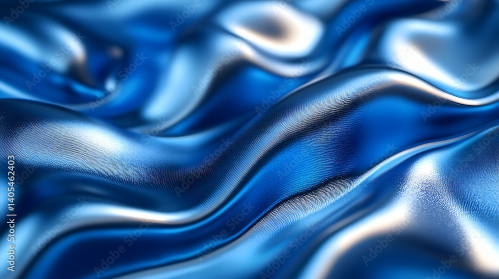 Shimmering Blue Satin Fabric Flowing Gracefully with Soft Waves and Reflections Shimmering Blue Satin Fabric Flowing Gracefully with Soft Waves and Reflections