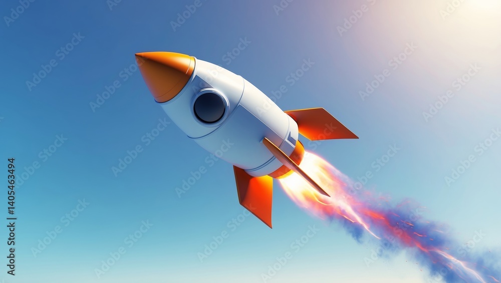 Dynamic 3D Vector Illustration of a Rocket Launching into Space Dynamic 3D Vector Illustration of a Rocket Launching into Space