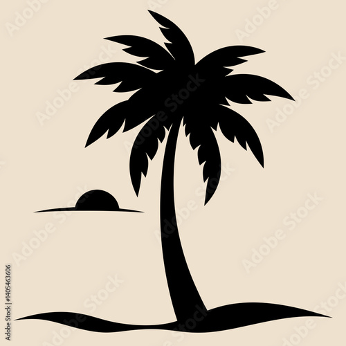 Palm tree silhouette on the beach by the sea for summer vacation