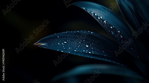 Dark Moody Tropical Leaves with Dew Drops, and Night.