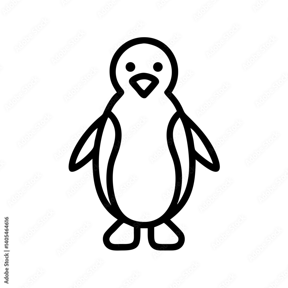 Fototapeta premium Illustration of a stylized penguin with black outlines and white fill on a white background image style
