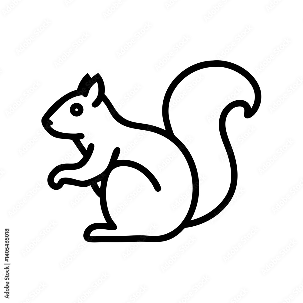 A simple outline of a squirrel with a bushy tail standing upright on its hind legs and looking left A simple outline of a squirrel with a bushy tail standing upright on its hind legs and looking left