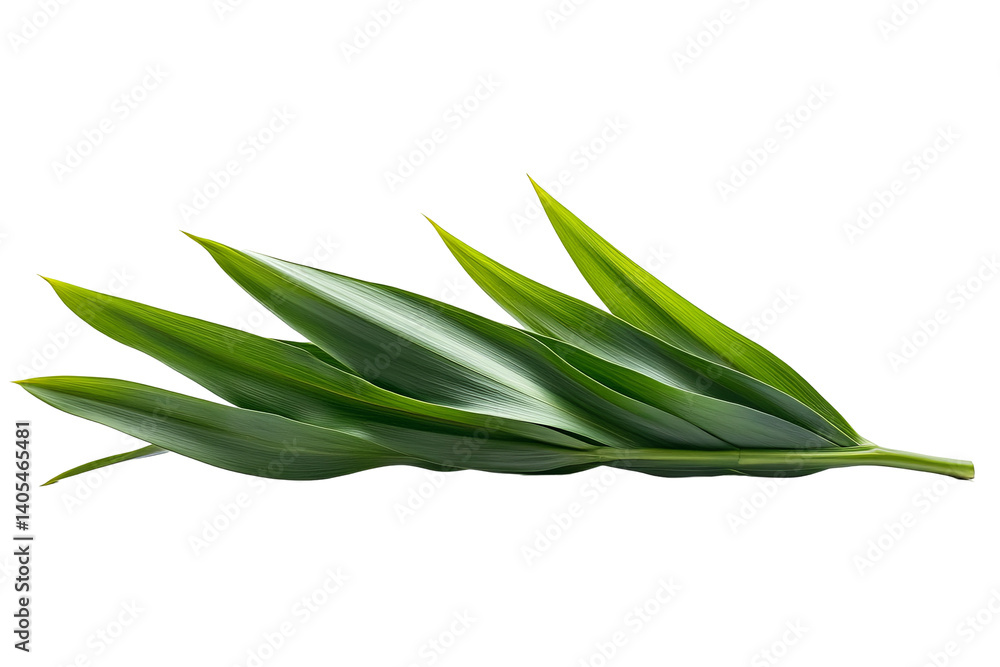 Detailed closeup of a vibrant green plant stem with long leaves on a transparent background, showcasing its textures Detailed closeup of a vibrant green plant stem with long leaves on a transparent background, showcasing its textures
