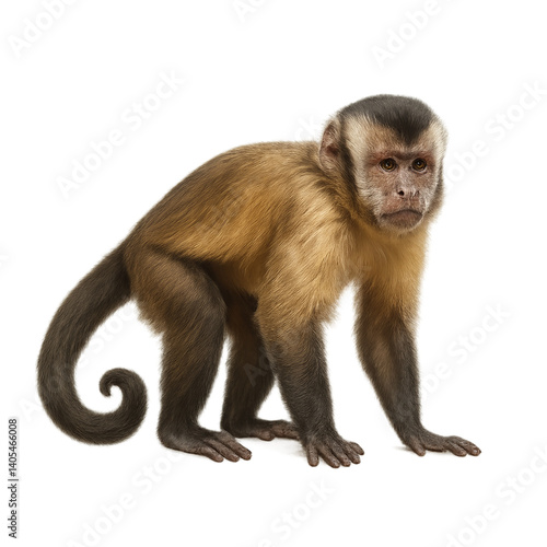 hyper-realistic high-resolution PNG image of a single Macaco-prego, fully visible and isolated on a transparent background. The image must be 2000x2000 pixels and rendered at 100 megapixels. 