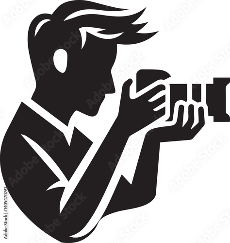 Silhouette of a Male Photographer with DSLR Camera in Action

