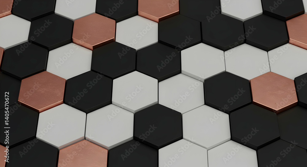 Abstract Geometric Hexagon Pattern In Black White And Copper Tones Abstract Geometric Hexagon Pattern In Black White And Copper Tones