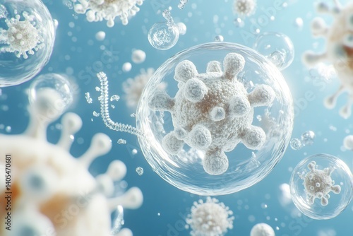 Floating Cells Represented in an Abstract Medical Background Depicting Microorganisms in a Vibrant Scientific Environment