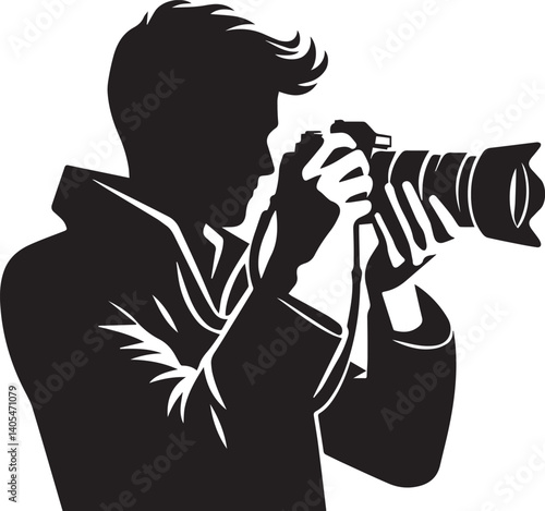 Silhouette of a Male Photographer with DSLR Camera in Action

