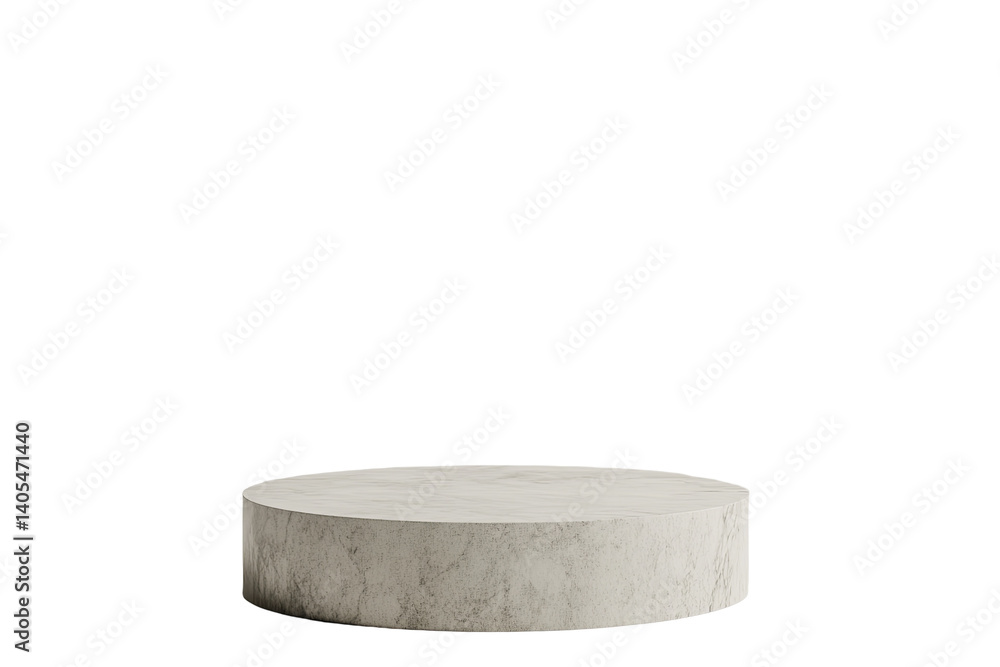 A cylindrical platform with a stone texture is shown against a stark transparent background. The platform has simple, clean design A cylindrical platform with a stone texture is shown against a stark transparent background. The platform has simple, clean design