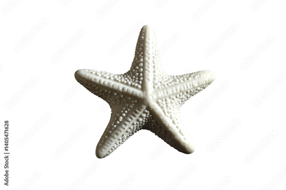 Close-up of a starfish, creamy white, textured surface, against a transparent background. Shadow on one side Close-up of a starfish, creamy white, textured surface, against a transparent background. Shadow on one side