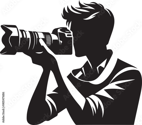 Silhouette of a Male Photographer with DSLR Camera in Action

