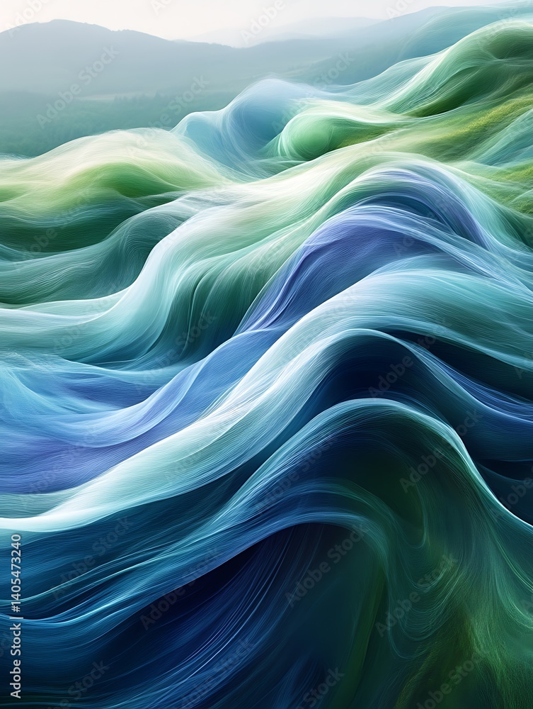 Obraz premium Abstract swirling blue and green waves.