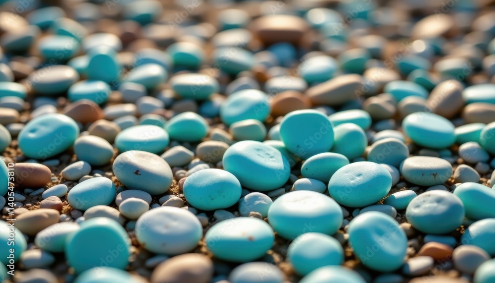 Sunlit Pebbles Create a close up scene of smooth turquoise pebbles basking under the warm sunlight on a pebbled shore. Sunlit Pebbles Create a close up scene of smooth turquoise pebbles basking under the warm sunlight on a pebbled shore.