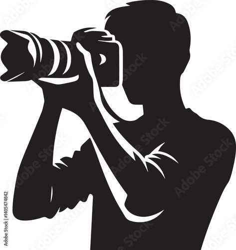 Silhouette of a Male Photographer with DSLR Camera in Action

