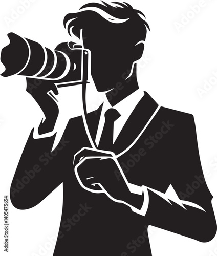 Silhouette of a Male Photographer with DSLR Camera in Action

