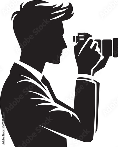Silhouette of a Male Photographer with DSLR Camera in Action

