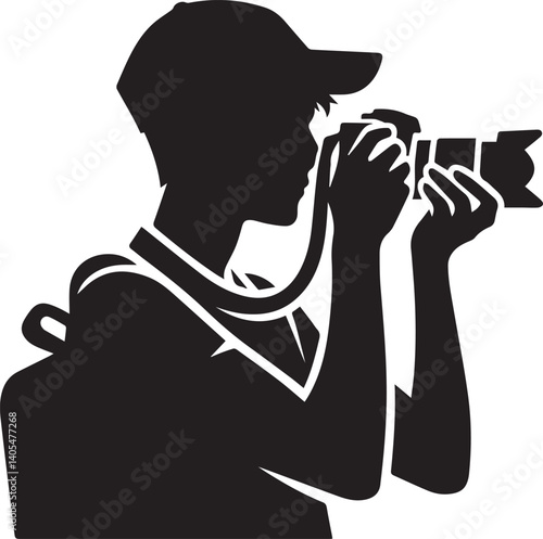 Silhouette of a Male Photographer with DSLR Camera in Action