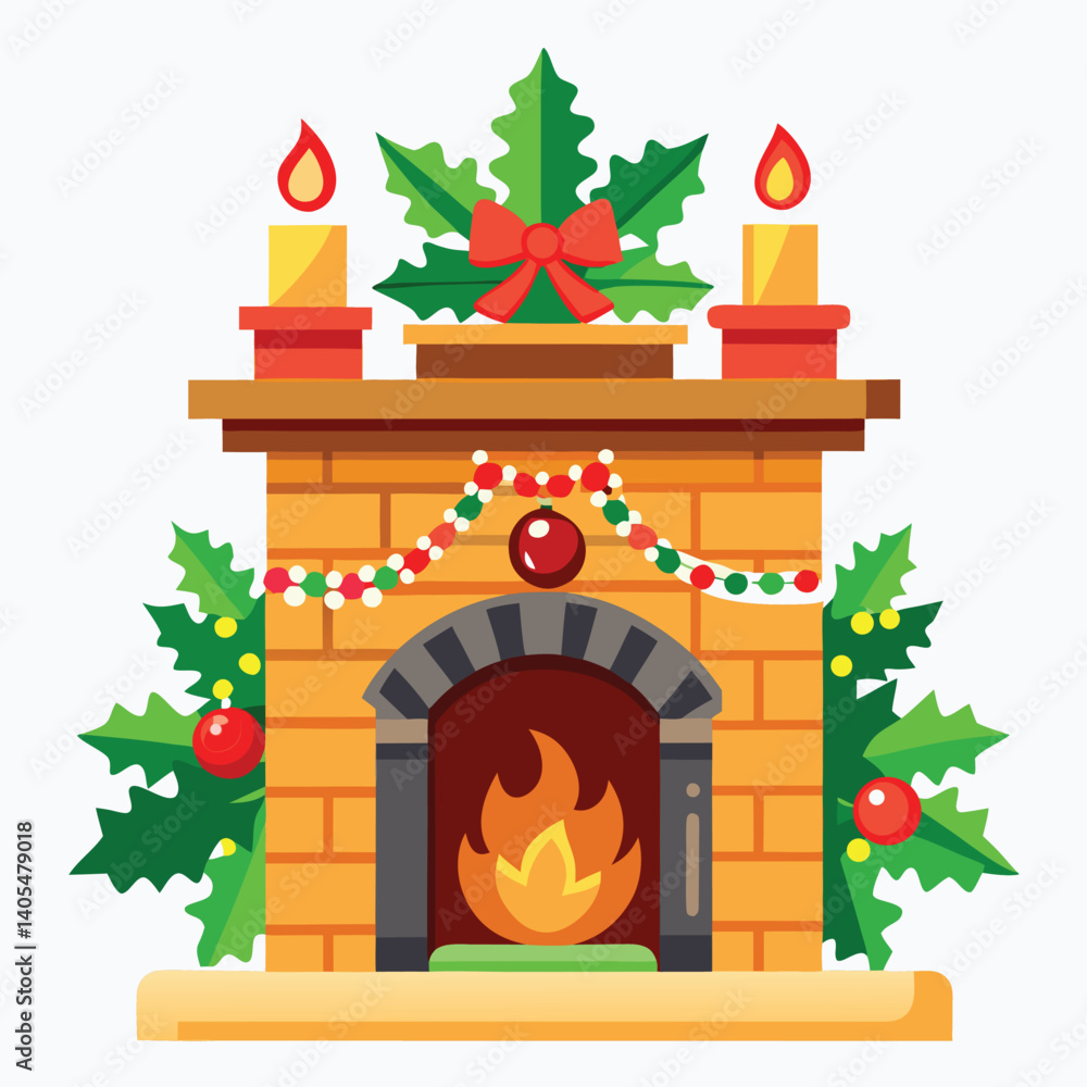 Fototapeta premium Christmas fireplace on white background 