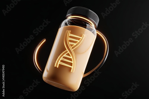 Obraz na płótnie Branded protein smoothie concept enriched with BCAAs, omega-3s, and magnesium, packaged in sleek futuristic bottle with glowing cap - sleek futuristic supplement technology w salonie