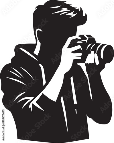 Silhouette of a Male Photographer with DSLR Camera in Action

