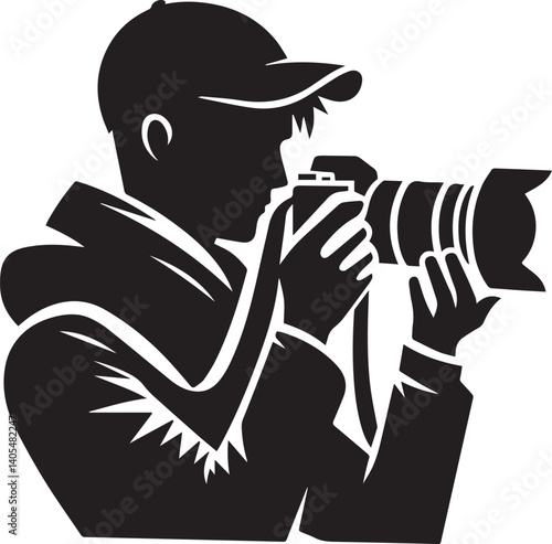 Silhouette of a Male Photographer with DSLR Camera in Action

