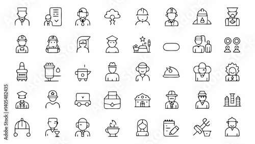 Comprehensive outline icons for professions and careers great for vocational training sites job finder apps and occupational network platforms