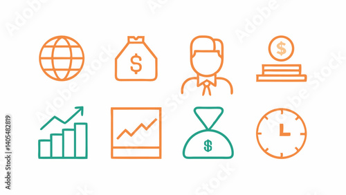 Clean minimalist icons related to income and business finance great for salary calculators budget apps and money tracking platforms