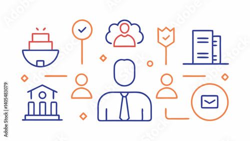 Outline icons related to governance and management ideal for leadership dashboards policy platforms and government service applications