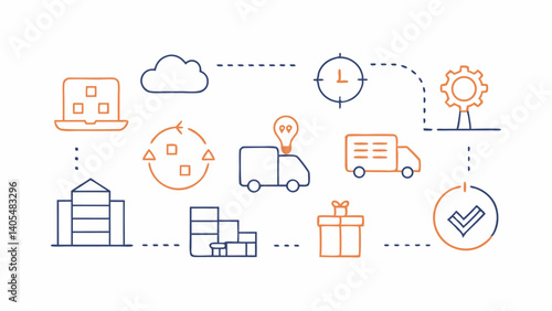 High-quality line icons illustrating different stages and components of the supply chain value process perfect for corporate and logistics-related presentations