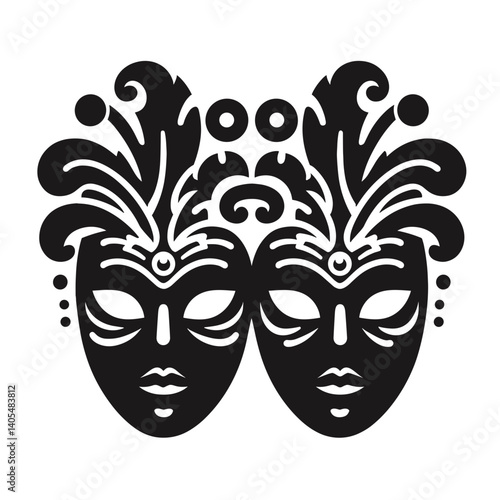 Decorative masked faces in intricate design  on a transparent background