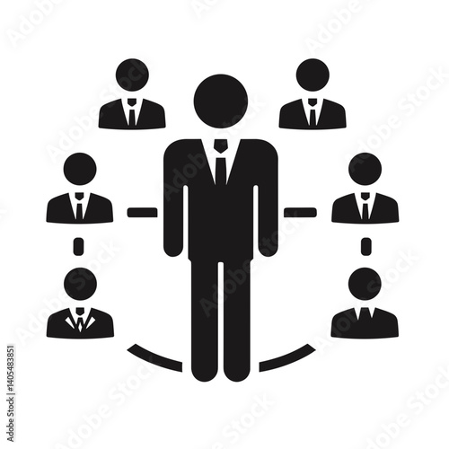 Business network illustration with central figure and associates  on a transparent background