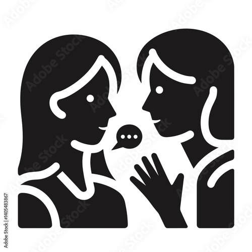 Two women communicating with gestures in a conversational illustration  on a transparent background