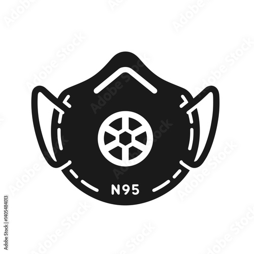 N95 mask icon representing safety and protection in black design  on a transparent background