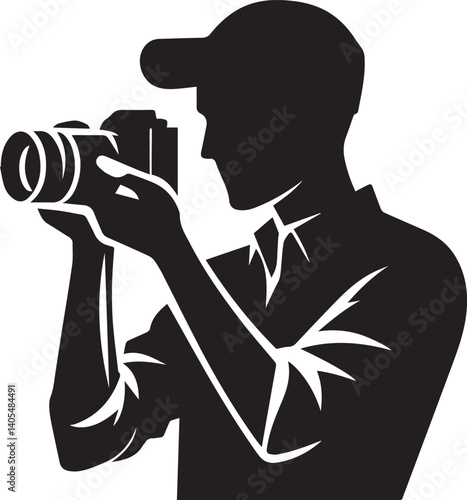 Silhouette of a Male Photographer with DSLR Camera in Action