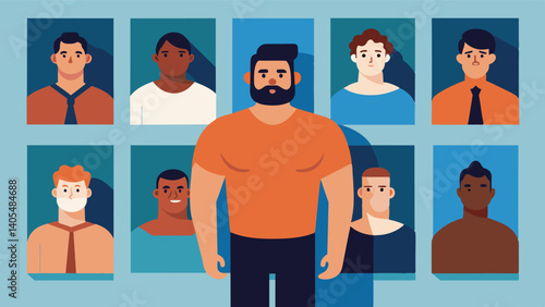 Obraz na płótnie A nationwide photo exhibition featuring portraits of men of all body types and their personal stories of embracing their bodies.. Vector illustration w salonie