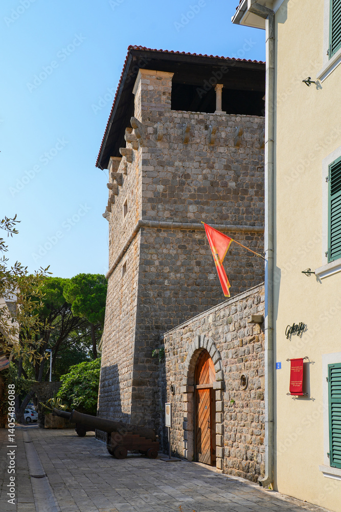 Historic chalet housing the Museum and Galleries of Tivat in the Bay of Kotor, Montenegro