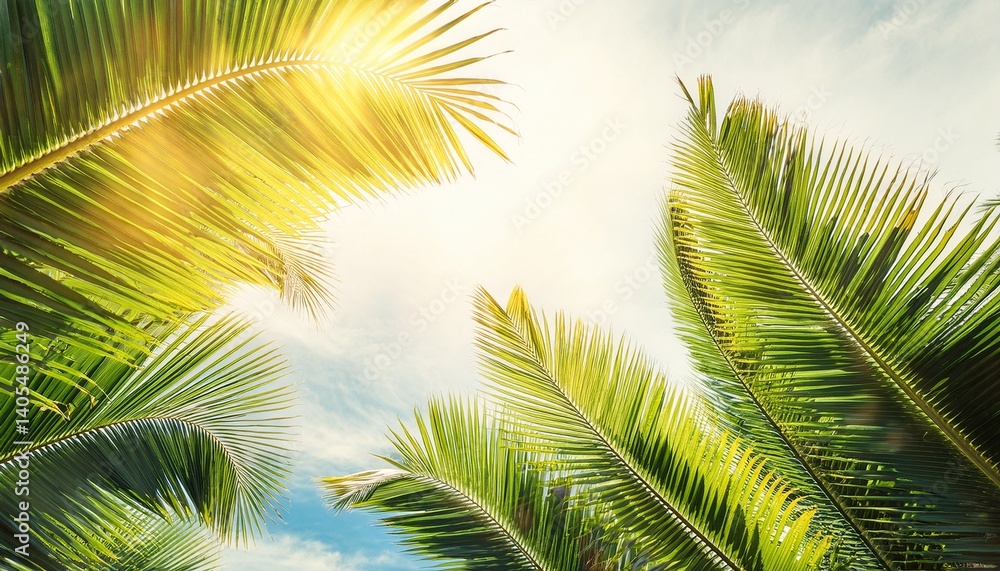 Naklejka premium palm tree leaves and sun