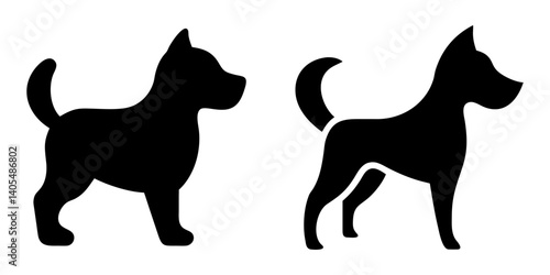Two Black Dog Silhouettes Standing Playfully Vector Illustration
