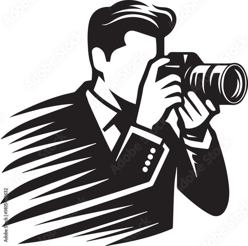 Silhouette of a Male Photographer with DSLR Camera in Action

