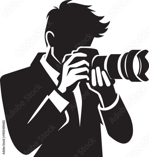 Silhouette of a Male Photographer with DSLR Camera in Action