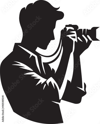 Silhouette of a Male Photographer with DSLR Camera in Action

