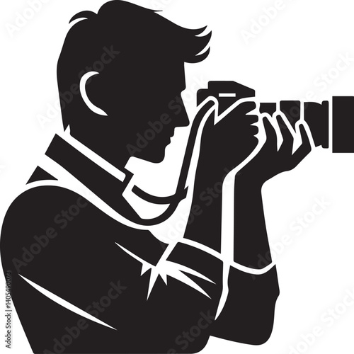 Silhouette of a Male Photographer with DSLR Camera in Action