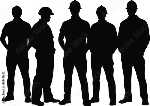 Silhouettes of Construction Workers in Various Poses - Vector Art