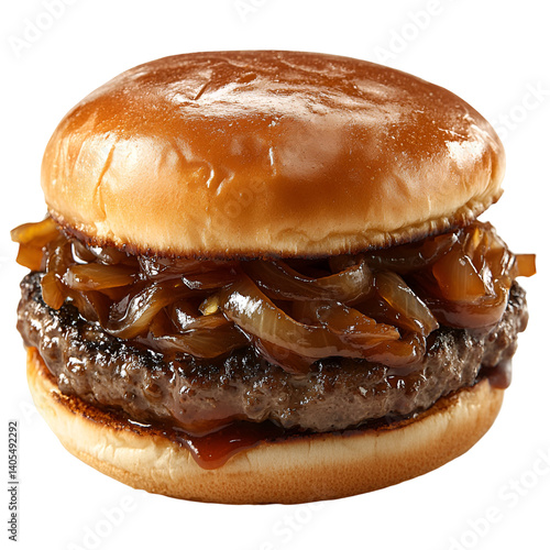 Konstfotografi Juicy Burger Topped with Caramelized Onions