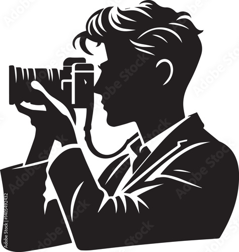 Silhouette of a Male Photographer with DSLR Camera in Action

