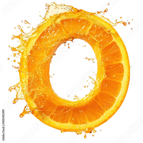 Close up of orange slice with splashing water. High angle view of the cross section of an orange