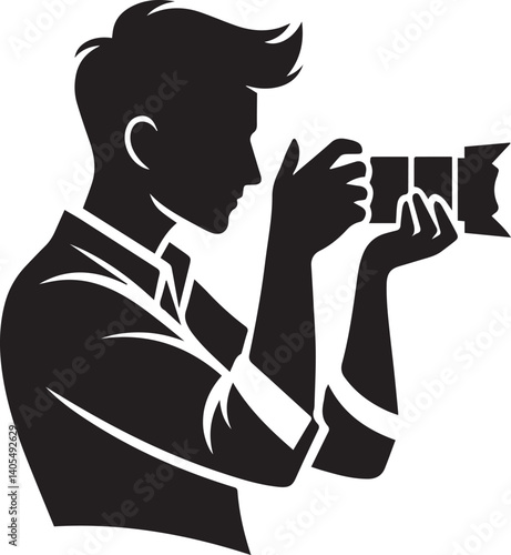 Silhouette of a Male Photographer with DSLR Camera in Action