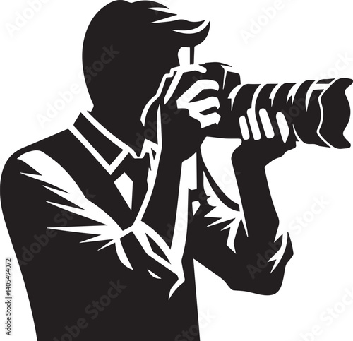 Silhouette of a Male Photographer with DSLR Camera in Action